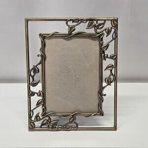Vtg Ornate Pewter Photo Picture Frame Art Nouveau Floral Bud Vine 4x6" Whimsical